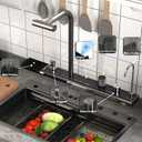 Smart Kitchen Sink 304 Stainless Steel Honeycomb Single Bowl Kitchen SinksDigital Display Double Waterfall SinkWith Pull-out Swivel FaucetWith Pressurized Cup Washer (29.5 x 18.1 inch)