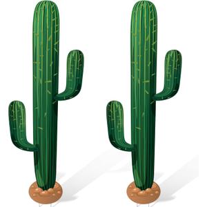 2 Pcs 3.3 Feet Large Boho Cactus Yard Stakes Signs Western Cowboy Party Jointed Cactus Sign Tropical Cacti Bohemian Green Botanical Decorations for Classroom Bedroom(Cartoon Style)