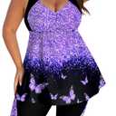 Arolina Plus Size Swimsuit for Women Two Piece Modest Tankini Full Coverage Tummy Control Bathing Suits with Shorts (X-Large, Purple Butterfly)