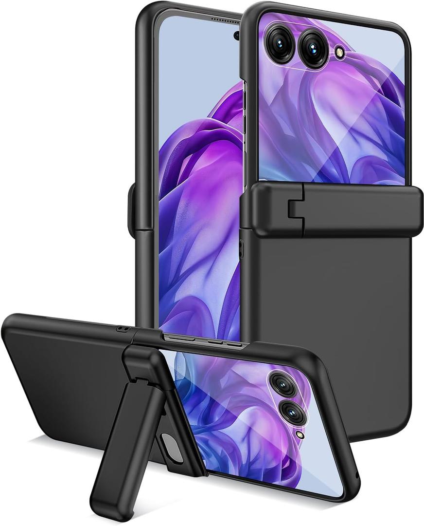 Miimall for Motorola Razr Plus 2024 Case,Razr Plus 2024 Case with Hinge Protection [Kickstand] [Built-in Screen Protector] Military Grade Shockproof Hard Heavy Duty Rugged Grip Phone Cover, Black