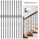 Muzata 10Pack Wrought Iron Balusters 44'' Single Basket Stair Metal Balusters Deck Spindles Hollow Spiral Spindles Decorative Stair Parts Black WT04