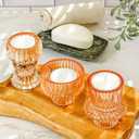 Kate Aspen Glass Taper Candle Holder Set of 6 - Rose Gold Ribbed Vintage Candlestick Votive Pillar Decorative Centerpiece for Dining Table Shelf Decor