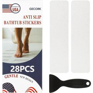 28 PCS Shower Floor Non Slip Stickers with Strong Adhesive, Invisible & Durable Anti Slip Shower Stickers with Scraper for Bath Tub, Pools and Stairs,Wide Rectangle