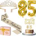 85th Birthday Decorations for Women Gold with 85th Birthday Sash and Tiara, Cake Topper and Candles, Number Balloons, 85 Year Old Gifts for Women