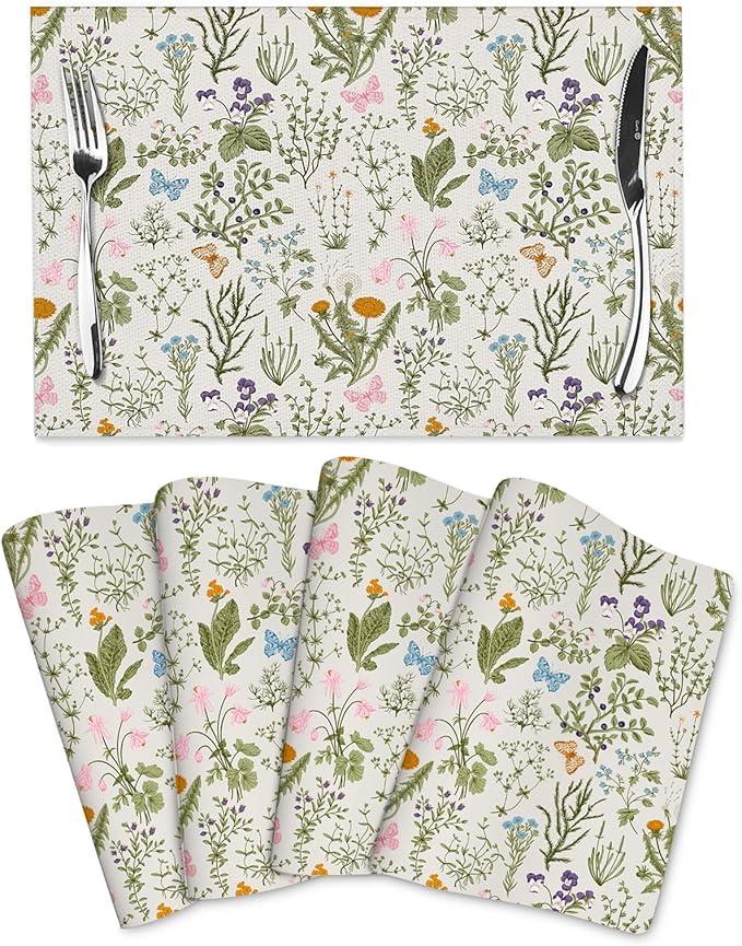 Mid Century Modern Placemats Set of 4, Washable Yellow Retro Table Mats for Kitchen Dining Table Outdoor Holiday Party Home Decor, Heat Resistant Linen Place Mats 12"x18"