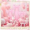 Havawish 3 Set Wedding Extra Large Pink Bow Decor 5 ft Giant Satin Pink Coquette Bow with Long Tulle Tails Girls Room Decor for Birthday Wedding Anniversary Engagement Bridal Party, Include Base