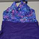 Yonique Women Bikini Set with Swim Shorts 2 Piece Swimsuit with Boyshorts Halter High Waisted Bathing Suit (XL, Blue Purple Leaves)
