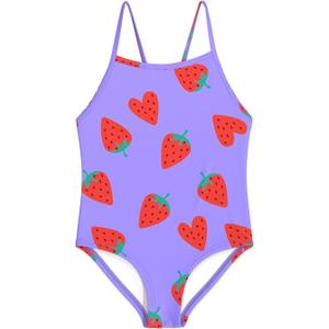 weVSwe Baby Girl Swimsuit One Piece Swimsuit Cute Toddler Girls Sleeveless Bikini Kids 2-10 Years (5-6 Years, Purple Strawberry)