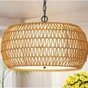 5-Light Rattan Chandeliers for Dining Room, 18.9" Farmhouse Boho Chandelier Light Fixture for Kitchen Island, Hand Woven Chandeliers, Rattan Coastal Hanging Pendant Light for Bedroom Living Room