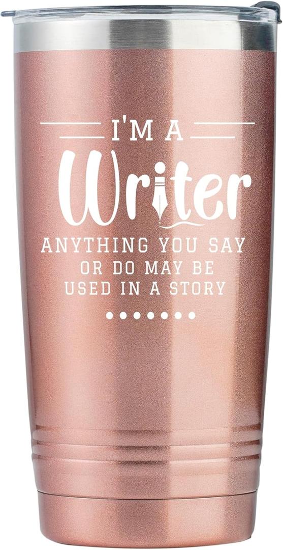 Onebttl Writer Gifts for Women/Men - 20oz/590ml Stainless Steel Insulated Tumbler with Straw - Graduation/Birthday/Christmas Gift for Writers, Novelist, Scriptwriter - Story, Rosegold
