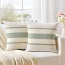 Fancy Homi Set of 2 Sage Green Boho Decorative Throw Pillow Covers 18x18 Inch for Living Room Bedroom Couch Bed Sofa Chair, Rustic Retro Cushion Case 45x45 cm, Bohemian Room Home Decor