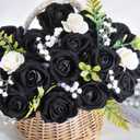 50 Pcs Black Roses Artificial Flowers, Real Touch Velvet Roses Bouquet Fake Flowers Bulk, Artificial Roses with Long Stems for Birthday Gift Women Mom DIY Bridal Wedding Centerpiece Decorations