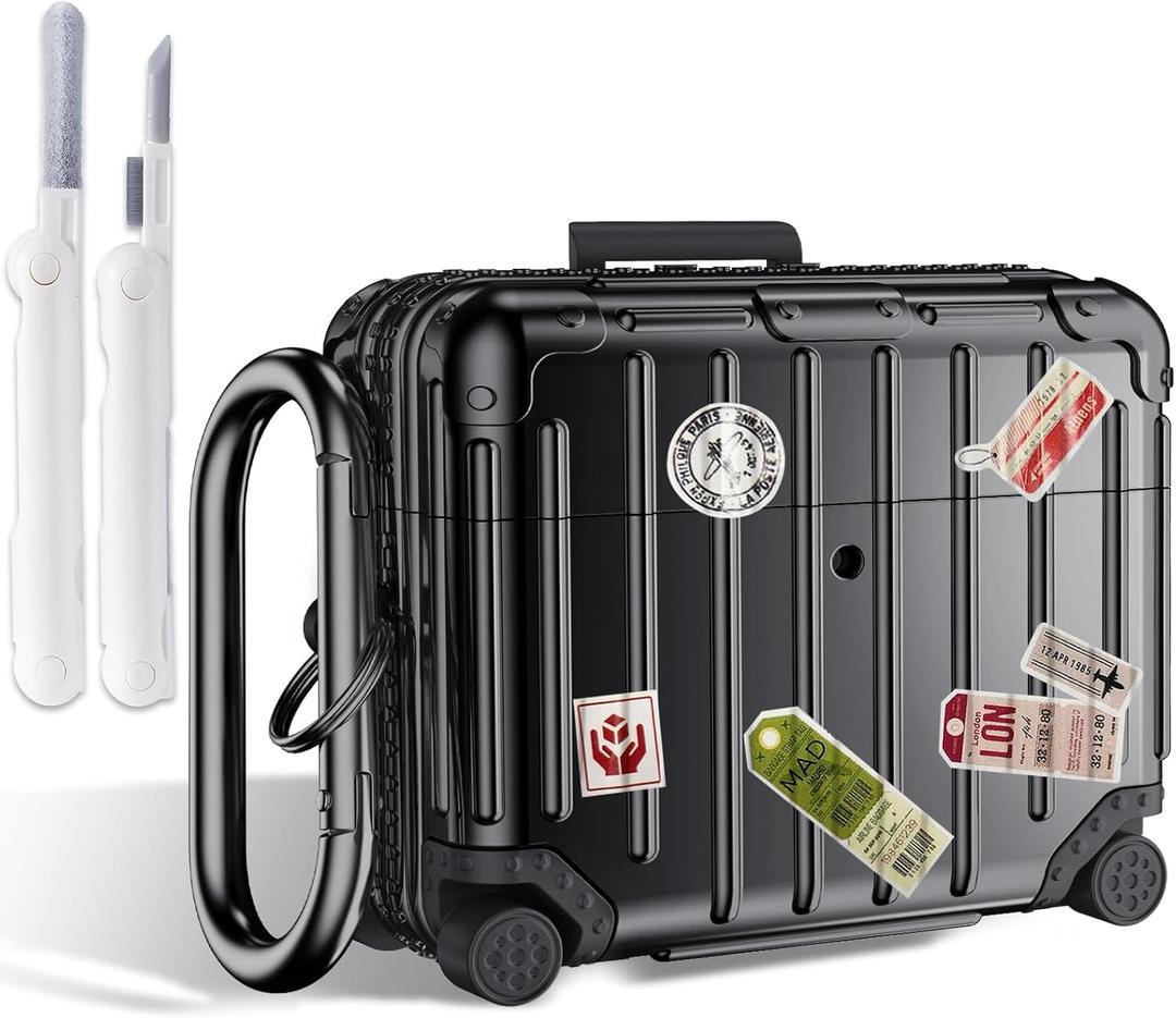 Filoto Compatible with Airpods Pro 3 Case 2025, Cute Fashion Suitcase Design for Airpods Pro 3rd Generation Case Cover, Shockproof Protective Hard Case with Keychain/Cleaner Kit(Black)