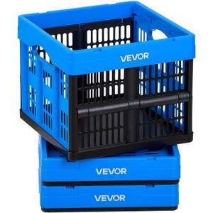 VEVOR Plastic Collapsible Storage Bins, 25L 3 Packs, Stackable Folding Storage Crates with Handles, Holds 22 lbs Per Bin, Foldable Heavy Duty Containers, Space-Saving Baskets, for Home Organizing
