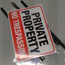 Faittoo Large No Trespassing Sign Private Property with 54" Metal Thick Stake, 14"x10" Rust Free Heavy Aluminum, Reflective, Fade Resistant, Easy to Mount, Outdoor Use