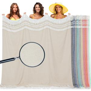 Oversized Cotton Turkish Beach Towel Blanket Giant XL Sand proof Boho Sand Free Towels Huge Jumbo XXL Extra Large Big Throw Quilt Blankets Cloud Beige, 82"x88"
