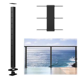 Muzata Aluminum Black Cable Railing Post 36 Inch 36"X2"x2" Level Drilled Surface Mount Cable Railing System Kit Indoor Outdoor Seaside with Paper User Guide PD02 BHAS