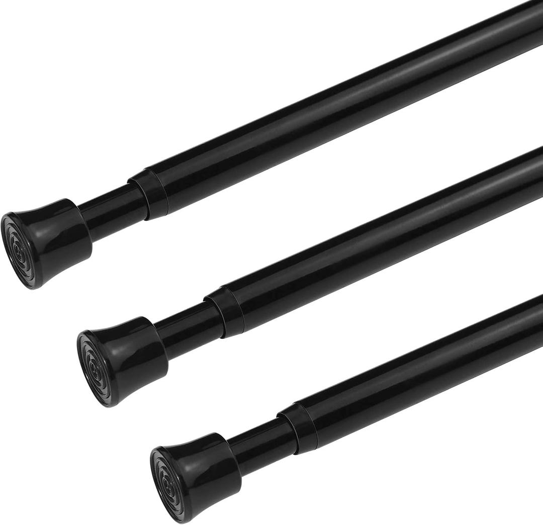 KXLife 3Pcs Tension Curtain Rod Adjustable 28-40 Inch, Small Tension Rods No Drill, Expandable Spring Loaded Tension Rods for Window (Black)