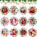 Thyle 12 Pcs Christmas Picture Frame Ornament Wooden Round Photo Frame Hanging Ornaments for Christmas Tree Xmas Holiday Party Decoration (Classic Style)