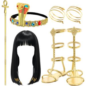 Unittype Cleopatra Costume Accessories Including Egyptian Headpiece Swirl Snake Bracelets Braided Wig Sandals for Women (10)