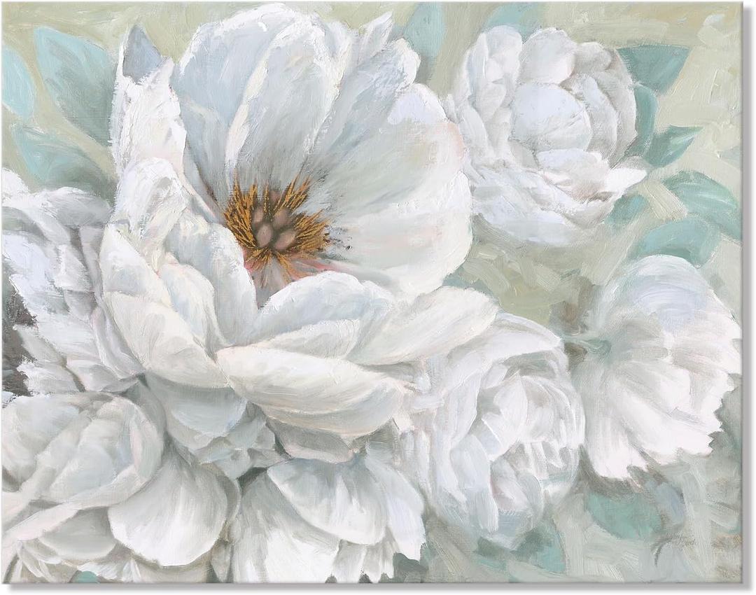 SEVEN WALL ARTS White Flower Canvas Wall Art Modern Blossom Floral Painting Large Abstract Pictures Landscape Print Framed Artwork for Living Room Bedroom Office Home Decor 36"x 24"