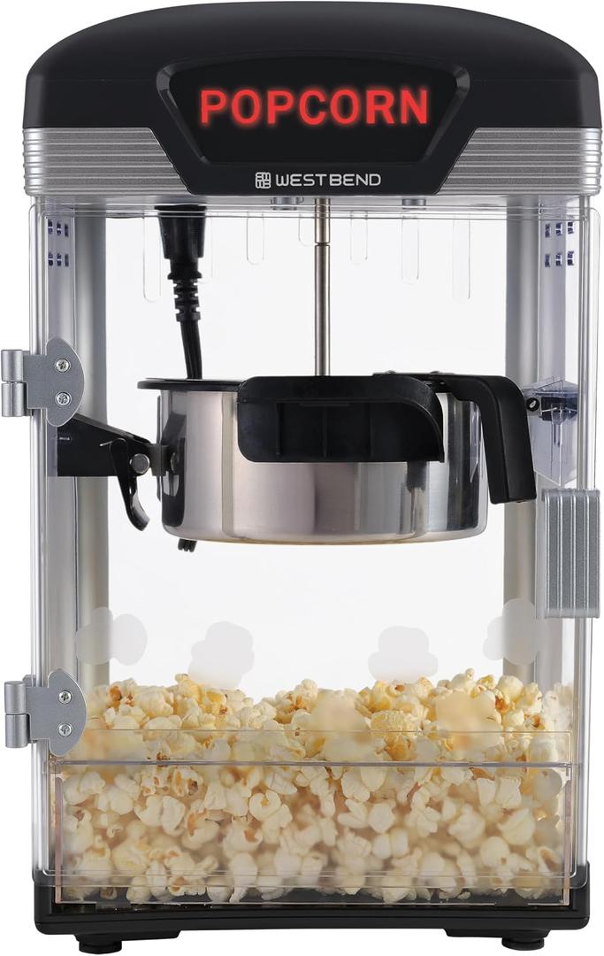 West Bend Theater Crazy Popcorn Machine, Nonstick Kettle, 4 Qt., Black