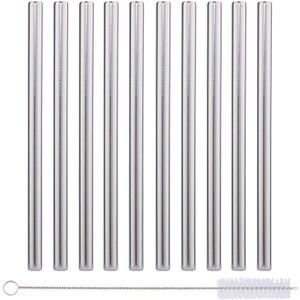 IMPRESA Stainless Steel Boba Straw Set - Pack of 10-8.5-Inch - Extra-Wide Metal Smoothie Straws for Bubble Tea & Thick Drinks
