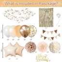 Beige Brown Birthday Decorations for Women, Gold Neutral Cream Sand White Party Balloon Kit with Boho Happy Birthday Banner Fringe Curtain Background Pom Pom Cake Topper for Boy Girl Men Bday Supplies