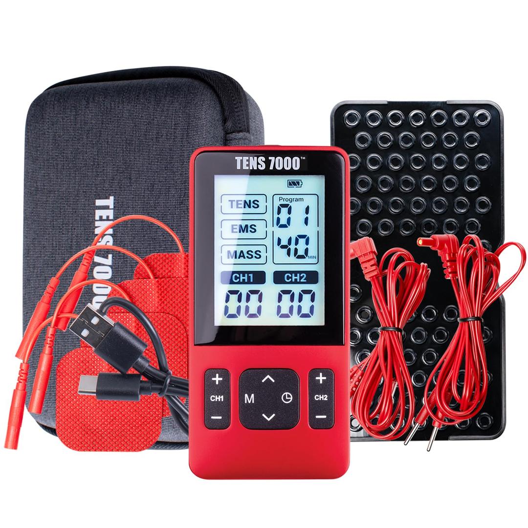 TENS 7000 Sport Athletic Recovery Muscle Stimulator, Back Pain Relief, Sciatica, Neck, Shoulder, Muscle Pain, TENS Unit + EMS + Massage with 42 Built-in Programs, 4 Electrode Pads