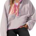Yanekop Womens Fuzzy Fleece Pullover Sherpa Sweatshirt Long Sleeve Button Down Sweater Jacket with Pockets (Medium, Purple Pink)