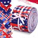 40 Pcs Patriotic Quilting Fabric Roll 2.6 x 40'' Memorial Day American Flag Precut Strips for Quilting 4th of July Red Blue White Retro Roll up Patchwork Fabric for Patriotism Sewing DIY Craft Decor