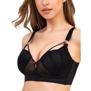 Plus Size Wireless Bras for Women No Underwire Push Up Bra Unlined Plunge V Large Breast Minimizer Bras (Black)