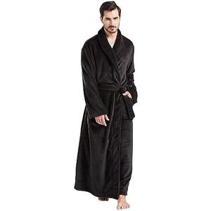 FashGudim Mens Robes Big and Tall Full Length Plush Fleece Long Robe for Men Bathrobe Shawl Collar Warm Winter House Robes L, XL Black