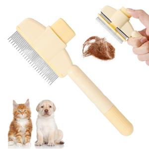 Cat Flea Comb, Pet Hair Removal Brush with Release Button Cat Comb for Short & Long Hair Gentle Deshedding for Cats and Dogs Grooming Supplies (Yellow)