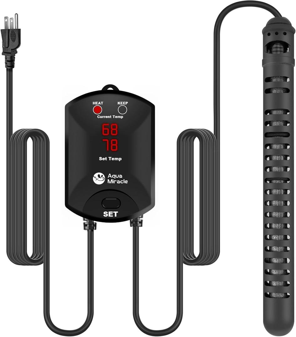 AquaMiracle Aquarium Heater Fish Tank Heater 800W with Dry-Run/Overheating Protection and Memory Function, External Thermostat with LED Digital Display, for Tanks 120-160 Gallons