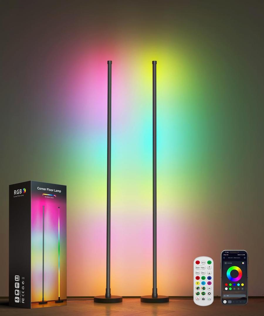Corner Floor Lamp 2 Pack,Smart RGB LED Corner Lamp with Music Sync and 16 Million DIY Colors,App & Remote Control,Color Changing Standing Lamp for Bedroom, Living Room and Gaming Room(2 Pack)