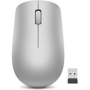 Lenovo 530 Full Size Wireless Computer Mouse for PC, Laptop, Computer with Windows - 2.4 GHz Nano USB Receiver - Ambidextrous Design - 12 Months Battery Life - Platinum Grey