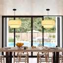 18" Drum Pendant Light Fixture, 3 Light Drum Chandelier with Wihte Fabric Lampshade, 2 Tier Dining Room Light Fixtures over Table, Ceiling Drum Chandeliers for Dining Room, Bedroom and Living Room, Hardwired
