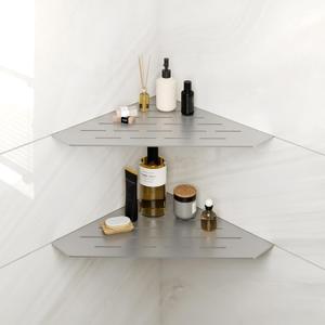 FerdY 2-Pack 10" Brushed Nickel Recessed Corner Shower Shelf, for Tiled Bathroom Walls, 304 Stainless Steel Floating Shelf, Shower Caddy Storage Shelves, No Drilling Required, Striped Diamond