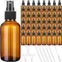 Nuogo 50 Pieces Mini Glass Spray Bottles Bulk 4 Oz Fine Mist Glass Bottles with Funnel Dropper and Cleaning Brush Refillable for Essential Oils, Perfumes and Aromatherapy(Brown)