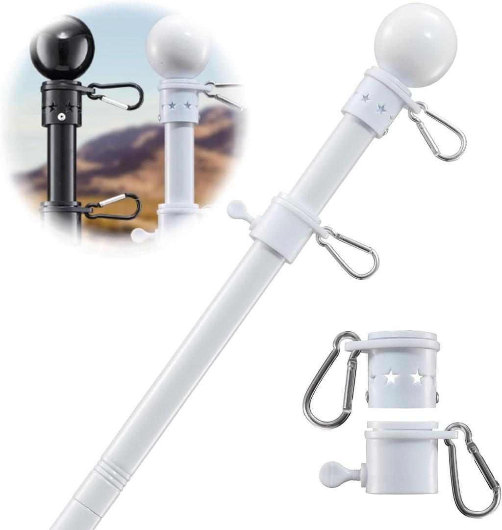 Flag Pole Holder for Outside House - 6ft Heavy Duty Metal House Flag Pole Kit, Tangle Free Spinning Flagpole for Outdoor Porch Residential Decoration - White