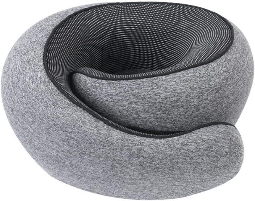 Shaped Memory Foam Neck Pillow with Massage, Charging Portable U-Shaped Travel Pillow for Office Nap Car Sleeping Neck Support (Grey)