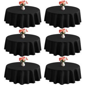 joybest 6 Pack Round Tablecloths 60 Inch Black Table Cloth Fit 20 to 42 Inch Tables, Washable Polyester Fabric Table Cover for Wedding Party Reception Formal Events
