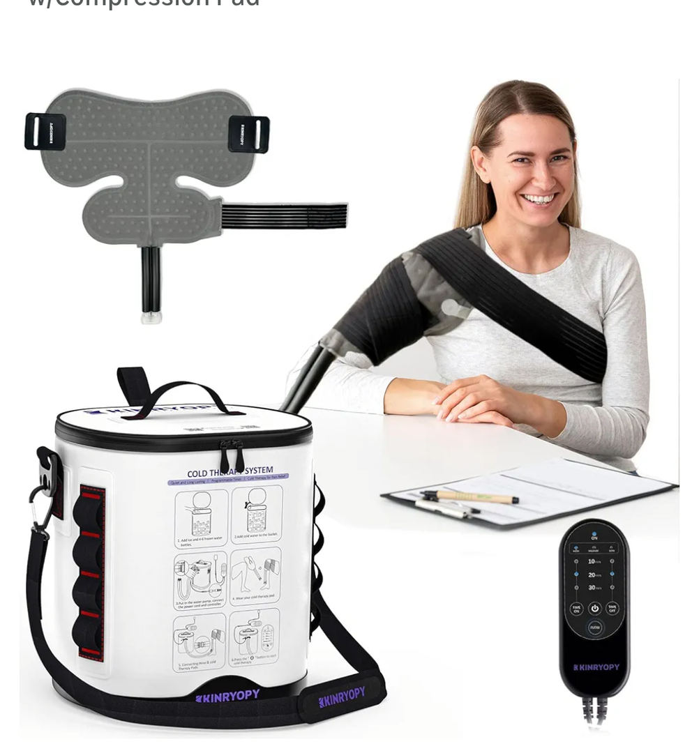 Cold Therapy Machine for Shoulder with Programmable Timer, Portable Ice Machine for Shoulder After Surgery, Lightweight Replacement Recovery System, Cryotherapy Pain Relief w/Compression Pad