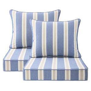 Outdoor Patio Chair Cushions Set, 24" x 24", Set of 2, Water-Repellent, Fade Resistant, Deep Seat Bottom and Back Cushion for Backyard, Couch, Sofa and Patio Furniture, Blue Stripe