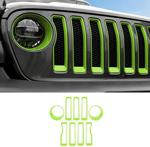 Grille Inserts & Headlight Cover for 2018-2022 Jeep Wrangler JL Sport & Sport S ONLY (Green)