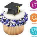 DecoPac Grad Hat Cupcake Toppers, 24 Graduation Cake Pics, Black Grad Hat DecoPics, Food Safe Cake Decorations - 24 Pack