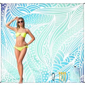 HIHOHO Beach Blanket Waterproof Sandproof Beach Mat for 1-8 Adults Quick Drying Durable Outdoor Picnic Mat for Beach Festival Travel Camping Hiking (Gradiant BL-Ripple, 120"×108"(8 Person))