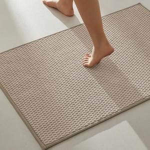TYUU Bathroom Rugs Non Slip Washable, Super Absorbent Thin Bath Mat Quick Dry Low Pile Bathroom Rug, Beige 24"x36"