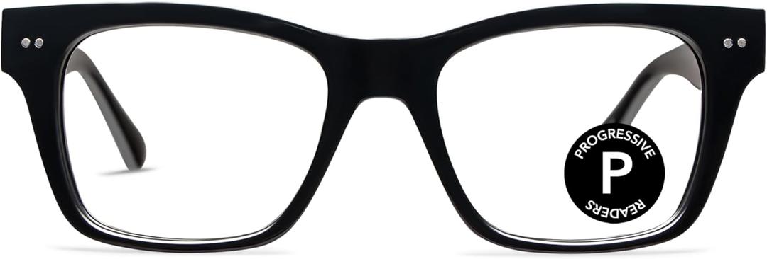 LOOK OPTIC Cosmo Progressive Reader-Stylish Unisex Reading Glasses, Prescription-Quality (Black)
